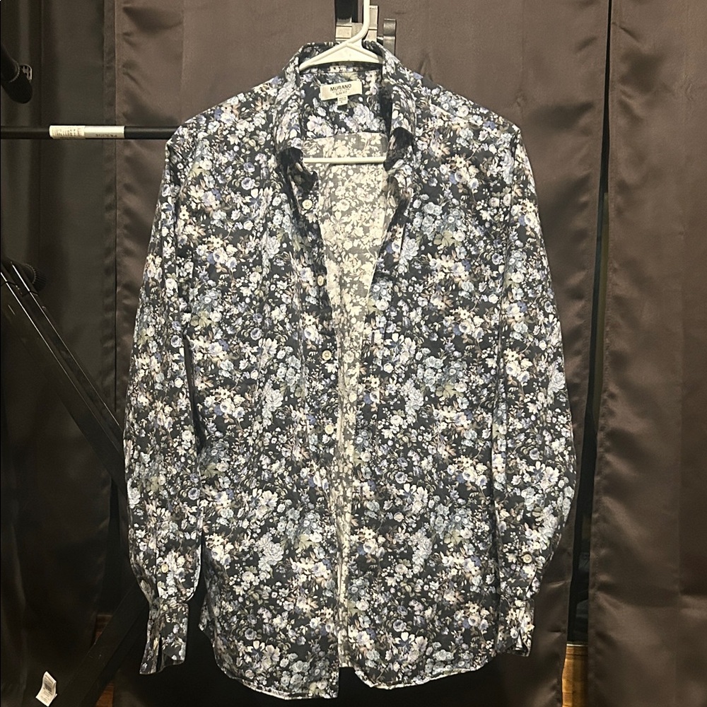 Murano Floral Slim Fit Shirt - Blue and White